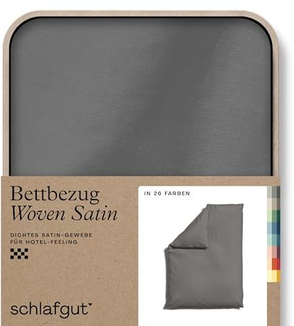 schlafgut Woven Satin Bettwäsche 155x220cm Bettdecke Bezug einzeln, Grey Mid Uni in Hotelqualität mit 100% Baumwolle