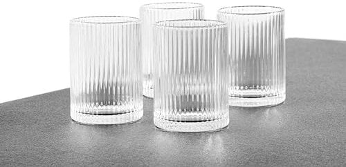 Hanseküche Juego de 4 Vasos Acanalados - Vasos Altos para Tragos Largos, Aptos para Lavavajillas - Vasos para beber, copas de cóctel, vasos, agua, zumo, café helado