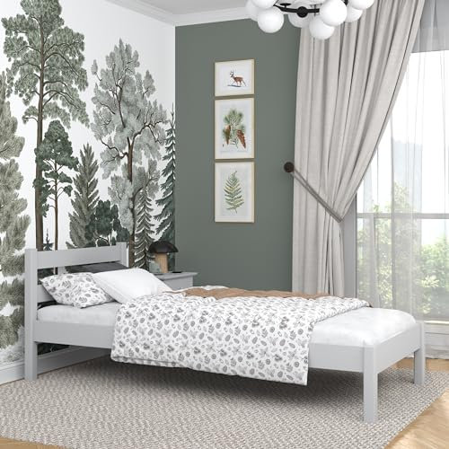 N-wood N01 Massivholzbett 120x200 cm, Bettgestel mit lattenrost, Bett für Kinder, Jugendliche und Erwachsene, sichere abgerundete Kanten, Hochwertige und umweltfreundliche Lacke, Grau