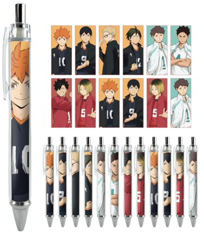 Anjinguang Haikyuu Anime Gelschreiber, für Erwachsene, Kinder, Schwarz, 12 Stück, Anime-Schreibwaren-Set, Kugelschreiber 0,5 mm, Studenten, Bürobedarf
