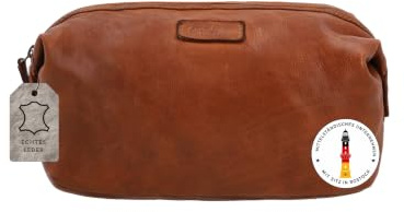 Gusti Kosmetiktasche Leder - Caspian Damen und Herren Waschtasche Kulturtasche Kulturbeutel Ledertasche Braun Leder