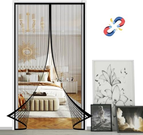 Zanzariera Magnetica Porta,Chiude da Sola Anti Insetti Traspirante Tenda Zanzariera,Rete Fine Zanzariera Magnetica Porte Finestra,per Porte finestre-Black A||200x200cm(78x78inch)