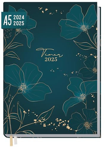 Häfft® Chäff-Timer Classic Kalender 2024/2025 A5 Golden Green Buchkalender, Terminplaner, Terminkalender, Wochenplaner für 18 Monate: Juli 2024 bis Dez. 2025 - nachhaltig & klimafreundlich