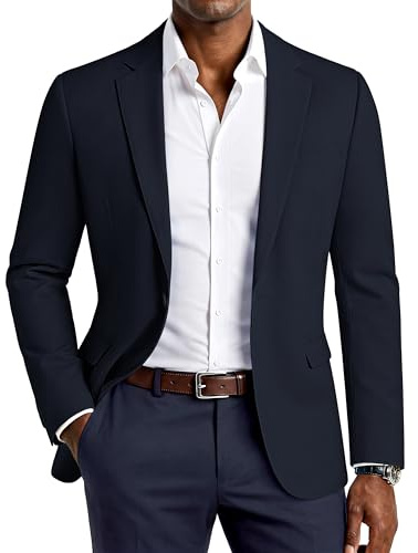 PJ PAUL JONES Men's Casual Blazer Regular Fit Sport Coat One Button Active Suit Jacket Western Business Sportcoat Navy Blue