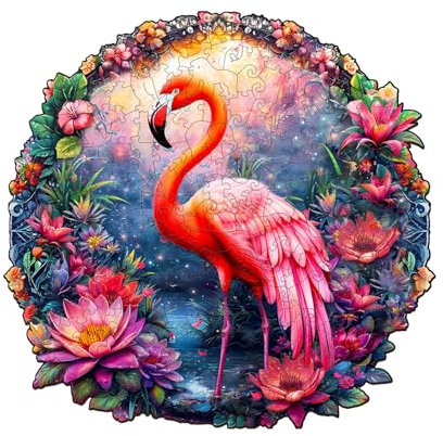 Jigfoxy Wooden Jigsaw Puzzles for Adults, Flamingo 260pcs Unique Animal Shape Wood Puzzles, Birthday Gifts for Family Friend with Wooden Box(13.3 * 12.9in)