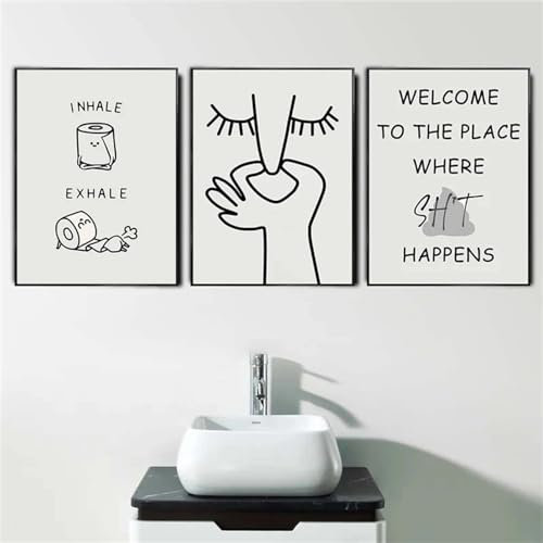 CULASIGN 3er Premium Poster Set, Badezimmer Bilder Leinwand Schwarz Weiß Wandbilder Kunstposter Wandkunst, Bad Deko Wand Lustige Geschenke Badezimmer (30 x 40 cm,Stil A)