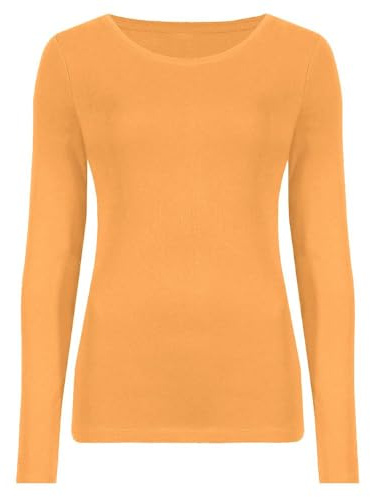 Hamishkane Ladies Long Sleeve Round Neck Plain Casual Basic Stretchy Fitted Womens T-Shirt Top