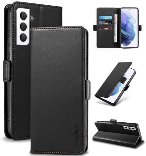 Yunubeyii Wallet Flip Case for Samsung Galaxy S21 - [RFID Blocking] Luxury PU Leather Card Holder Magnetic Phone Cover with Kickstand,Shockproof Protective Case,Black