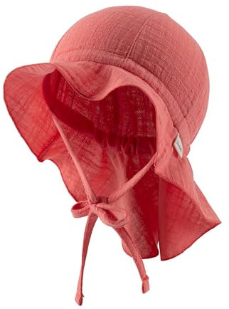 Sterntaler Sonnenhut Uni - Sommerhut aus luftigem Baumwoll Musselin - elastisches Gummiband - zum Binden - Mädchen Mütze mit Nackenschutz - Baby und Kinder Kopfbedeckung - Koralle,Größe 53