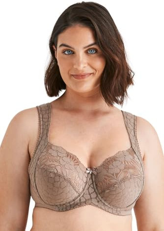 Miss Mary of Sweden Jacquard & Lace Womens Underwired Bra with Side Support 38F Taupe