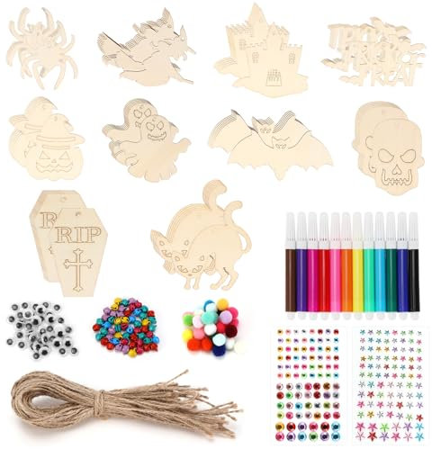 Farerkass 264 Stück Halloween Deko Basteln, Halloween Bastelset, Halloween Deko Holz Halloween Basteln Kinder Holz, Halloween Deko, Halloween Kinder Spielzeug für Halloween DIY Handwerk Party Geschenk