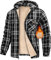 heekpek Fleecejacke Herren Hemdjacke Karierte Winter Kapuzenpullover Herren mit Reißverschluss Warme Kapuzenjacke Fleecefutter Hoodie Winterjacke Gefütterte Sweatjacke, Schwarz, XL