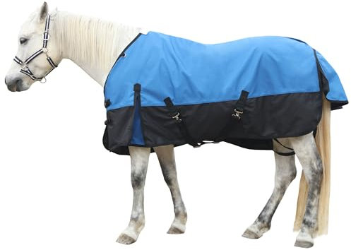 Gallopoff 1200D Reißfeste Pferdedecke ohne Füllung (0g), Leichte, wasserdichte und Atmungsaktive Regendecke für Pferde, Outdoordecke Pferd Blau-Schwarz 135 cm