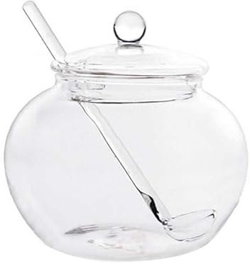 SECFOU Large Glass Spice Jars with Lids and Spoons 350ml Transparent Storage Containers for Sugar Spices and Kitchen Essentials Household Round Jars with Glass Lid and Spoon