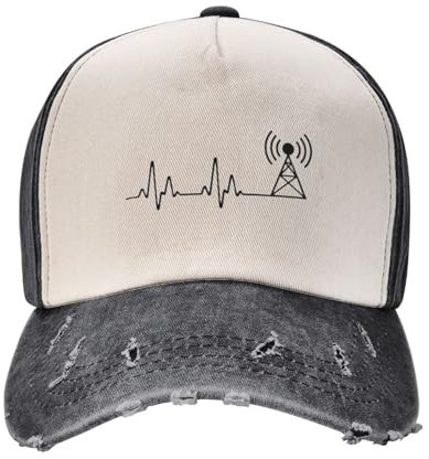 HEBUOUI Men's Retro Cowboy Hat Baseball Caps Amateur Ham Radio Operator Men Women Vintage Distressed Denim Heartbeat Dad Hat The Gift