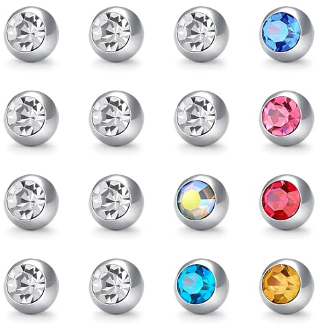 Piercing Kugeln Set 14G Gewinde Chirurgenstahl Piercing Ersatzkugel Kugeln 5/8mm Bauchnabelpiercing Kugeln für Piercing Nase Lippe Augenbrauen Bauchnabel Zunge