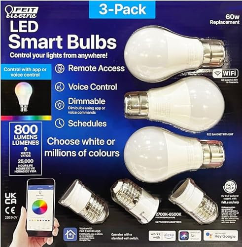 slamtech Bulb 3 Pack E27/B22 800 Lumens Works with Google or Alexa Colour Changing Smart Wi-Fi LED