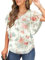 QIXING Chemisier d'été décontracté à manches volantées et col rond en mousseline de soie pour femme, Pivoine blanche., XL