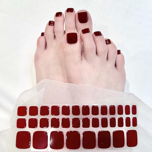 Rot 34 Pcs Fußnägel Nagelfolien UV, Fussnägel zum Kleben UV Gel Nagelfolie DIY für Damen Mädchen, Fußnägel zum Nagel Folien Selbstklebend, Zehennägel Gel Nail Strips Maniküre Nageldesign (Rot, 34 Pcs)