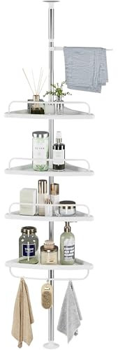 MAGIC SELECT Étagère Salle de Bain Télescopique. Étagère de Douche d'Angle sans Perçage. Organisateur de Baignoire, Cuisine, Évier Réglable en Hauteur de 100-260 cm avec 4 Étagères, Porte-Serviettes