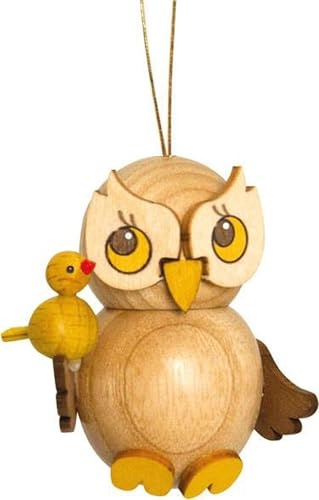 Drechslerei Kuhnert Christbaumschmuck Eulenkind mit Vogel - 4 cm