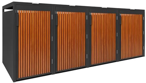 PANELO Mülltonnenbox anthrazit (4er Box) in exklusiver Holzoptik | wetterfest & robust | Mülltonnenverkleidung (Mülltonne 60L - 240L) | Müllhaus | Mülleimerunterstand