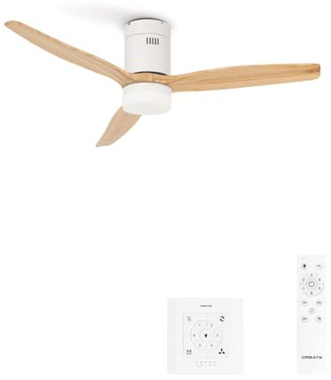 CREATE / WINDCALM NATURAL WOOD M/Ventilateur de plafond avec lumière blanc pales bois clair avec contrôleur mural et télécommande / 40W, Minuterie, Ø132 cm, 3 températures de lumière