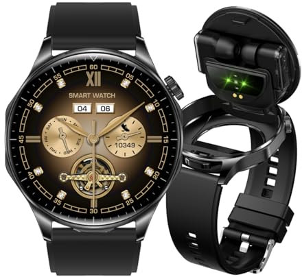 AIEK Smartwatch con Auricolari Bluetooth per Uomini e Donne, grande schermo AMOLED da 1,43, Monitor della Frequenza Cardiaca, Notifica delle Calorie dei Passi, 100+ Modalità Sportive (Nero)