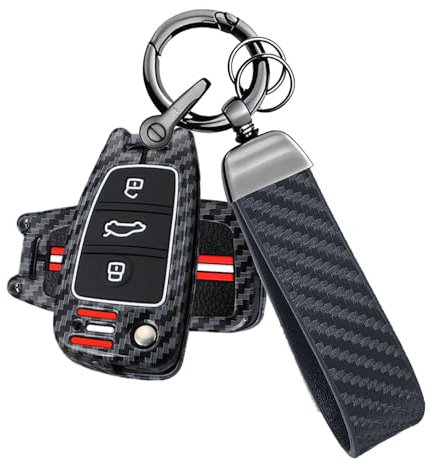 ATFIGII Coque de clé de Voiture Compatible avec Audi A1 8X A3 8P Sportback A4 B7 A6 4F Q2 Q3 Quattro Q7 S6 TT RS Porte clé Porte-clés 3 Boutons C-Noir