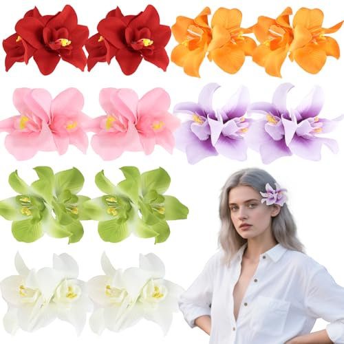 KIUEZIR 12 Packs Floral Duckbill Clips in Multiple Color - Soft Fabric Orchid Flowers & Durable Snap Hair Clips, Bohemian & Hawaiian Accessories for Women Vacation/Summer Festivals/Everyday Styling