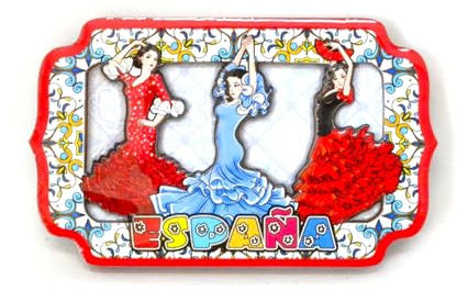 Magnet aus Holz mit Flamingo-Tänzerinnen, 9 cm x 5,5 cm, Souvenir aus Spanien