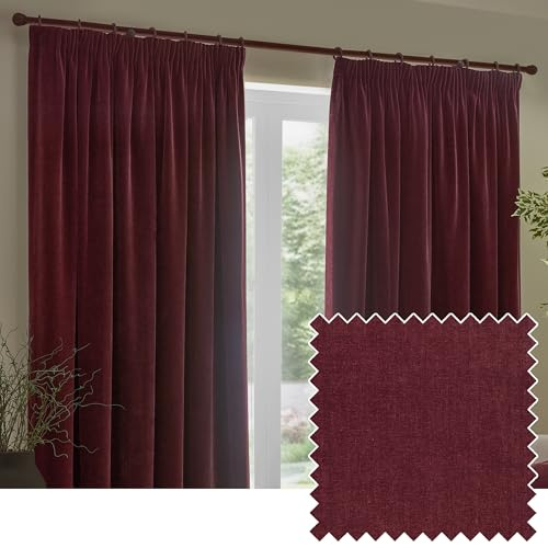 Yard Heavy Chenille Bleistiftfalz Vorhang Paar – Linie Raum Dunkelung Weiches Samt Vorhänge (Rote Bete – Breite 117 x Länge 137cm)