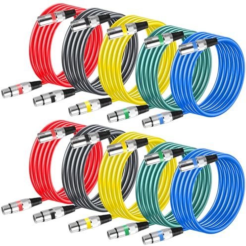 GBKDQQ 10 Stück 1.5M XLR Kabel Premium Symmetrisches Mikrofonkabel, DMX-Mikrofon-Signalkabel-Verbindungskabel 3-poligen Adapter Stecker auf Buchse Kabel für Studioaufnahmen und Live-Produktion