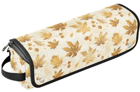 FRODOTGV Vintage Golden Glitter Maple Leaves Travel Bag for Hair Tools for Women, Removable Essentials Storage and Heat Resistant Mat for Flat Irons Hot Tools and Hair Care Accessories