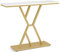 BarberPub Console étroite, Table d'entrée Bois Structure métallique, Bureau d'entrée à 2 Niveaux, desserte pour Hall, Salon, Vestibule, entrée, Foyer, marbre-Blanc-doré, 30x100x80cm, 2237