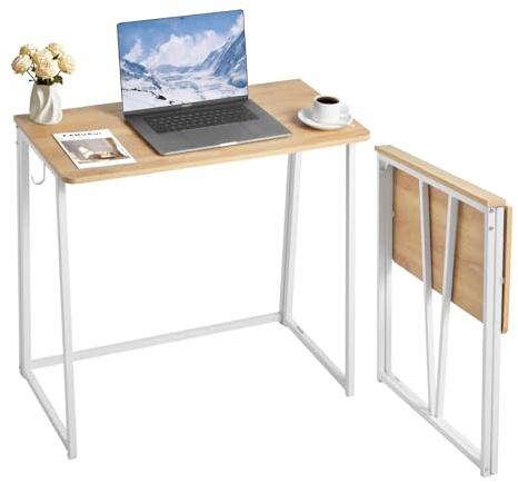 VEVOR Mesa de Estudio Plegable 80 x 40 x 75 cm, Escritorio de Ordenador con Tablero de Partículas y Marco de Metal Blanco, Mesa de Escritura Carga de 68 kg, para Oficina, Estudio, Casa, Sala de Estar