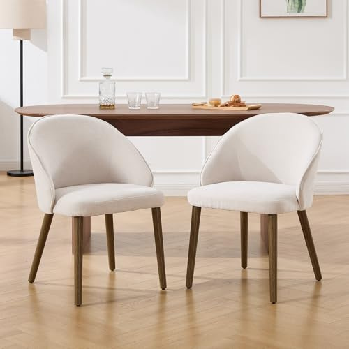 DAYALANE Chaise de Salle à Manger Lot de 2, Retro&Pieds en Bois, Beige | Chaises de Salon Scandinave en Chenille, Pieds en Bois Massif, Coussin Confortable, Pour Cuisine, Chambre