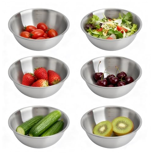 Juego de 6 cuencos de acero inoxidable, para mezclar, ensaladera de acero inoxidable, apilable, versatilidad, apto para lavavajillas, para salsas, aperitivos (16,8 x 8,5 x 6,8 cm)