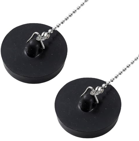 YAZWUR 2 Pezzi Tappo per Lavello in Gomma, con Catena, Scarico in PVC, Universale per Vasca da Bagno, Lavandino Cucina, Tappi Lavello e Scarichi, Ottimale per Cucina e Bagno (43 mm) (Nero)