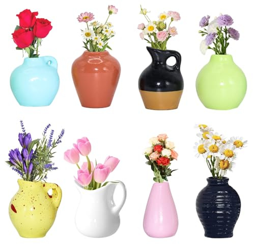 VOIDHUES 8 Stück Mini Keramik Vase Magnete Kühlschrank 3D ins Stil Kühlschrankmagnete DIY Kleine Keramik Vase Geeignet Lustige Kühlschrank Accessoires für Kühlschrankzubehör, Küche, Büro