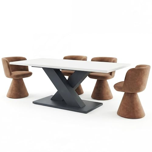Newroom Esstisch ausziehbar Anthrazit Weiß Esszimmertisch modern | X-Säulengestell zweifarbig, Küchentisch, Speisetisch, Esszimmermöbel aus Holzwerkstoff, für 4-6 Personen und Familien