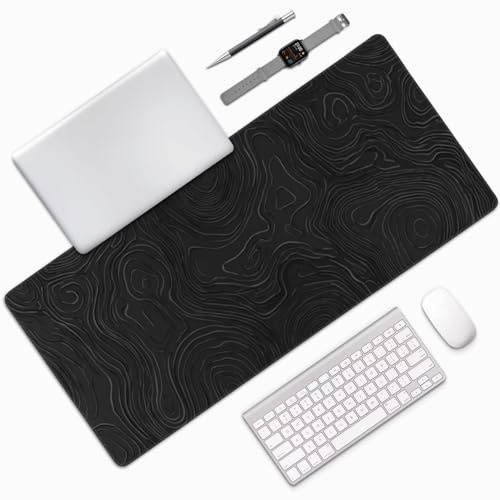 Gaming Mousepad XXL 80x40cm, Schwarz Schreibtischunterlage Mousepad Linie mit Vernähte Kanten und rutschfeste Gummibasis für Tastatur Maus Verbessert Präzision Geschwindigkeit, Geschenke 0E-360