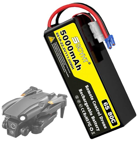SSCYHT Lipo-Akku 6S 22,2 V Lithium-Akku 5000 mAh Drohnenakkus 22,2 V Wiederaufladbare Akkus für Modellflugzeuge mit XH-6S-Anschluss für Motoren von 50 W bis 111 W,22.2v5000mah ec5