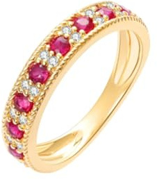 BCughia Verlobungsring Weissgold Damen, 9 Karat Gold mit 0.45cttw Rund Rubin und 0.14ct Diamant Ringe Damen Hochzeit Größe 61