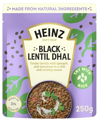 HEINZ Black Lentil Dhal with Spinach and Tomatoes - Meal for One, Made From Natural Ingredients, Source of Protein, 250gr