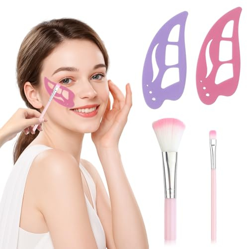 Set 4 Stencil Eyeliner e Ombretto in Silicone Morbido, Strumento Ausiliario Riutilizzabile per Trucco Occhi, Guida per Linee Precise con Pennelli Inclusi, Ideale per Principianti