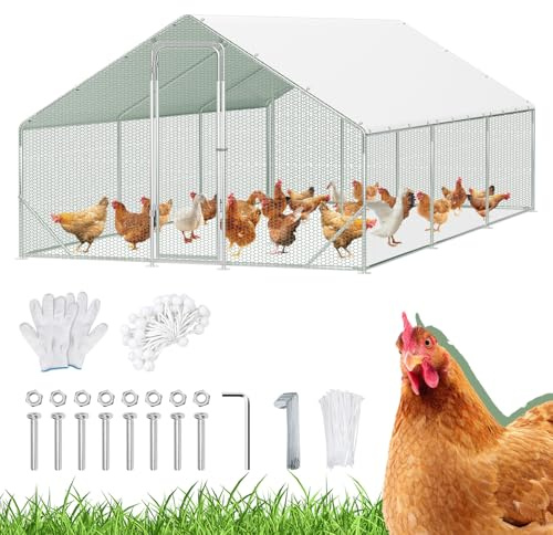 Peviasot Hühnerstall Freilaufgehege, 3x6x2m mit Sicherheitsschloss und Wasserdichtes PE-Farbtuch, Schnell zu reinigen, Freigehege für Hühner,Vogelkäfig, Kleintiere & Pflanzen