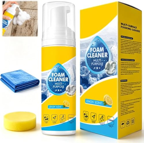 4-In-1 Multi-Enzyme Foam Cleaner,Foam Cleaner Multi Purpose,Upgraded Powerful & Multipurpose Car Interior Cleaners,Lemon Fresh Scent,Deep Clean Car,Sofa,Kitchen,Bathroom