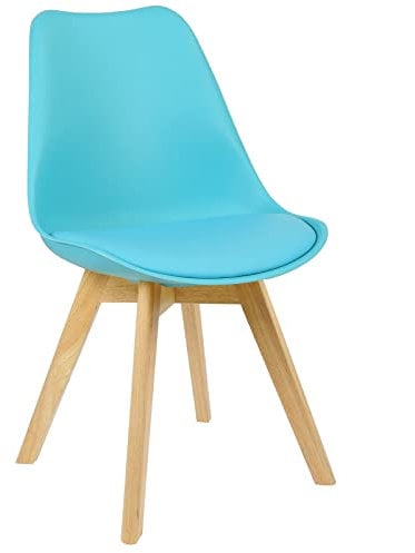 WOLTU Esszimmerstuhl mit Massivholz Beinen, Skandinavische Küchenstühle, Retro Design, Sitzfläche aus Kunstleder, bis 150 kg belastbar, Blau