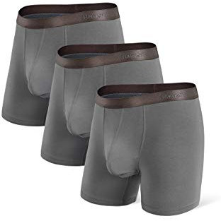 Separatec Men's Boxer Breifs Bamboo Dual Pouch Underwear Shorts Breathable Antibacterial Soft Fitted Underpants with Fly Multi-pack (UK, Alpha, M, Regular, Regular, Grey*3)